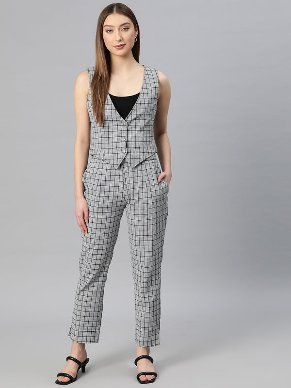 Cottinfab Women Checked Single-Breasted Two-Piece Suit