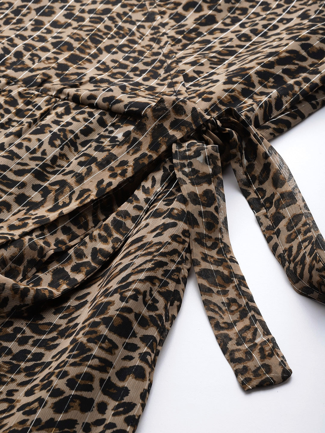 Cottinfab Beige & Black Animal Print Midi Wrap Dress