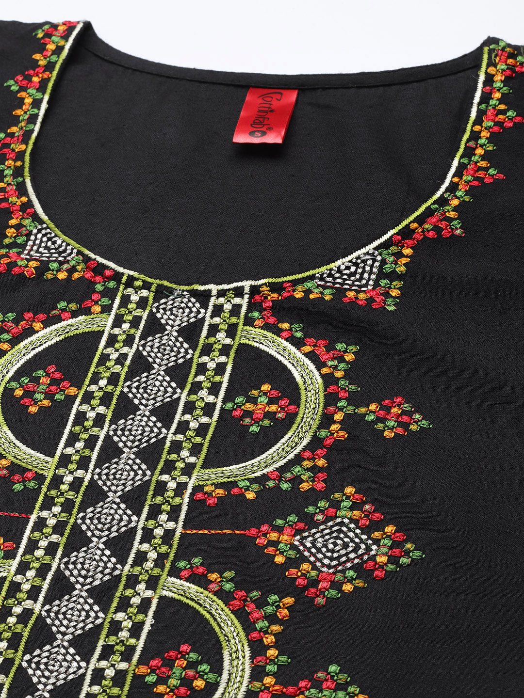 Cottinfab Women Black Embroidered Pure Cotton Kurta with Palazzos