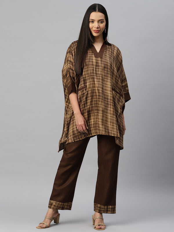 Cottinfab Women Checkered Kaftan Top and Trouser