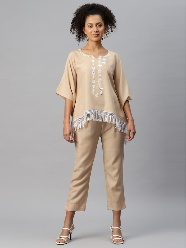 Cottinfab Women Embroidered  Top with Capris