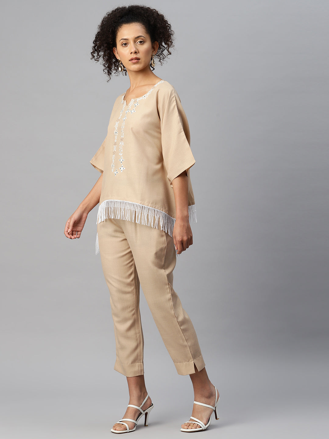 Cottinfab Women Embroidered  Top with Capris