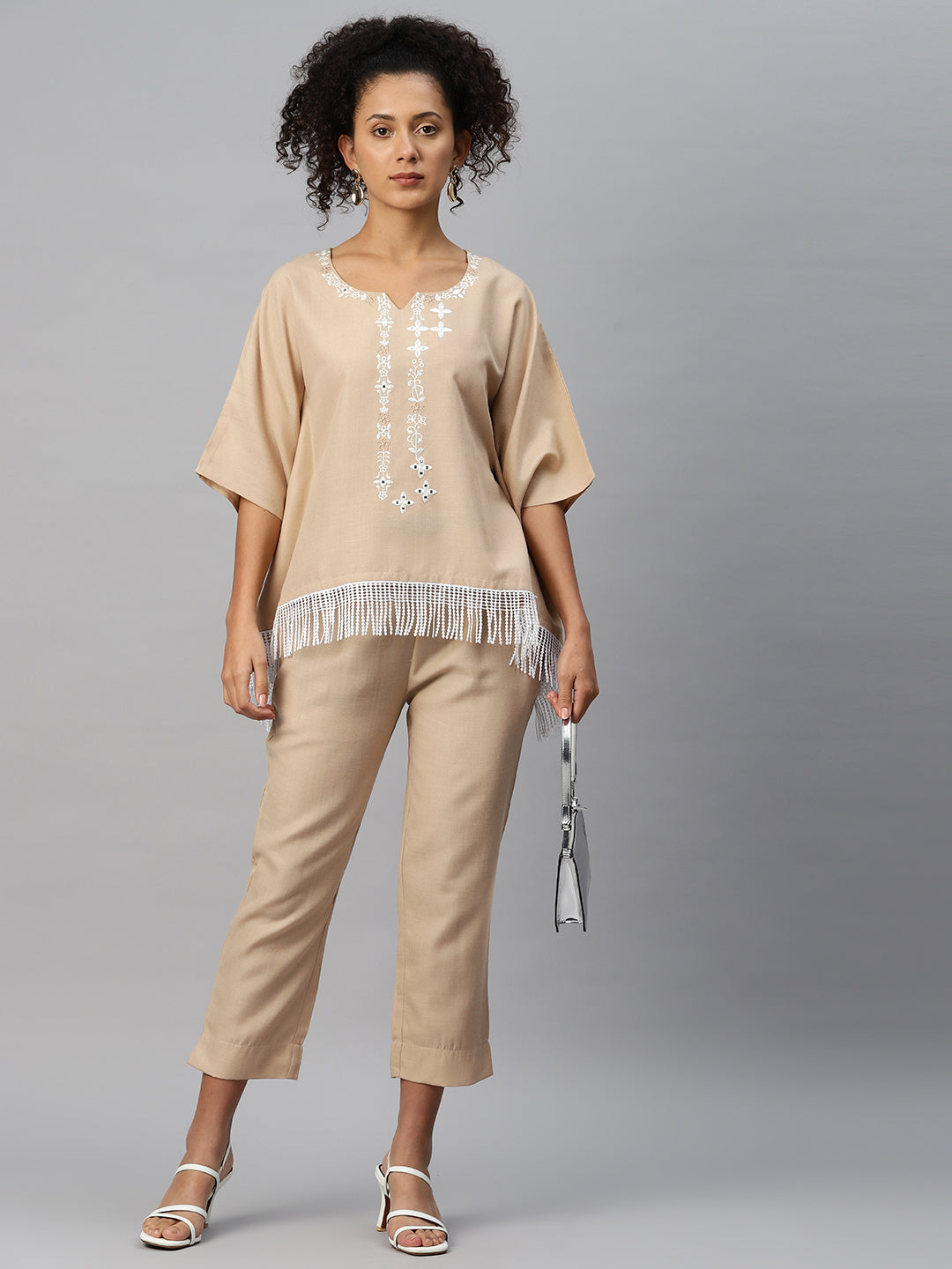 Cottinfab Women Embroidered Top with Trousers