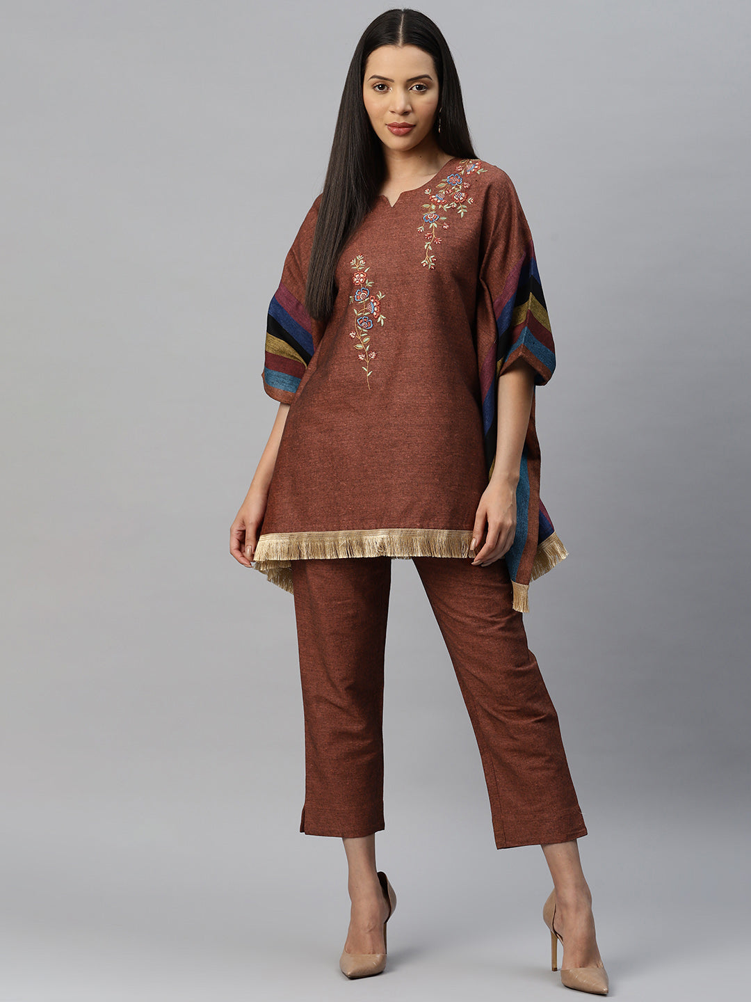 Cottinfab Women Embroidered Kaftan Top with Trouser