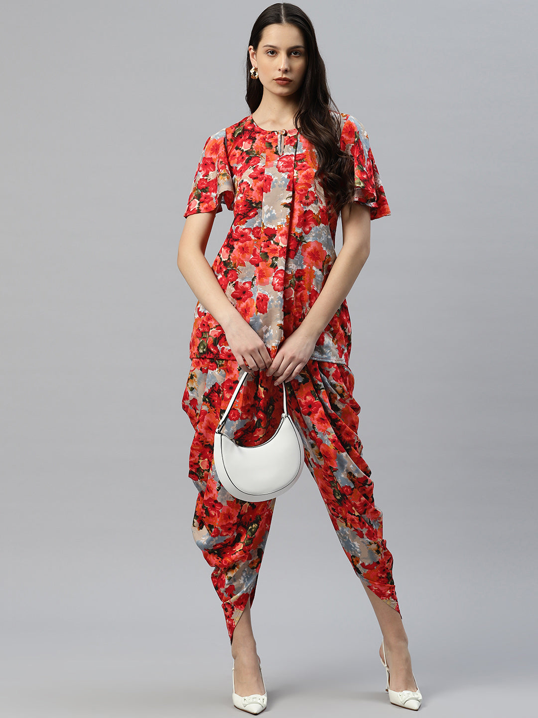 Cottinfab Women Floral Printed Tunic with Dhoti Pants