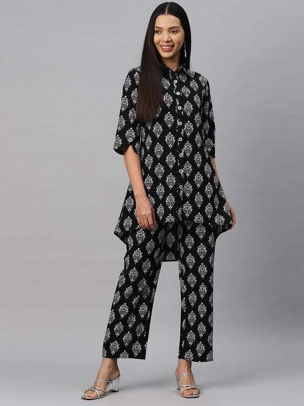 Cottinfab Women Printed High-Low Tunic with Trouser