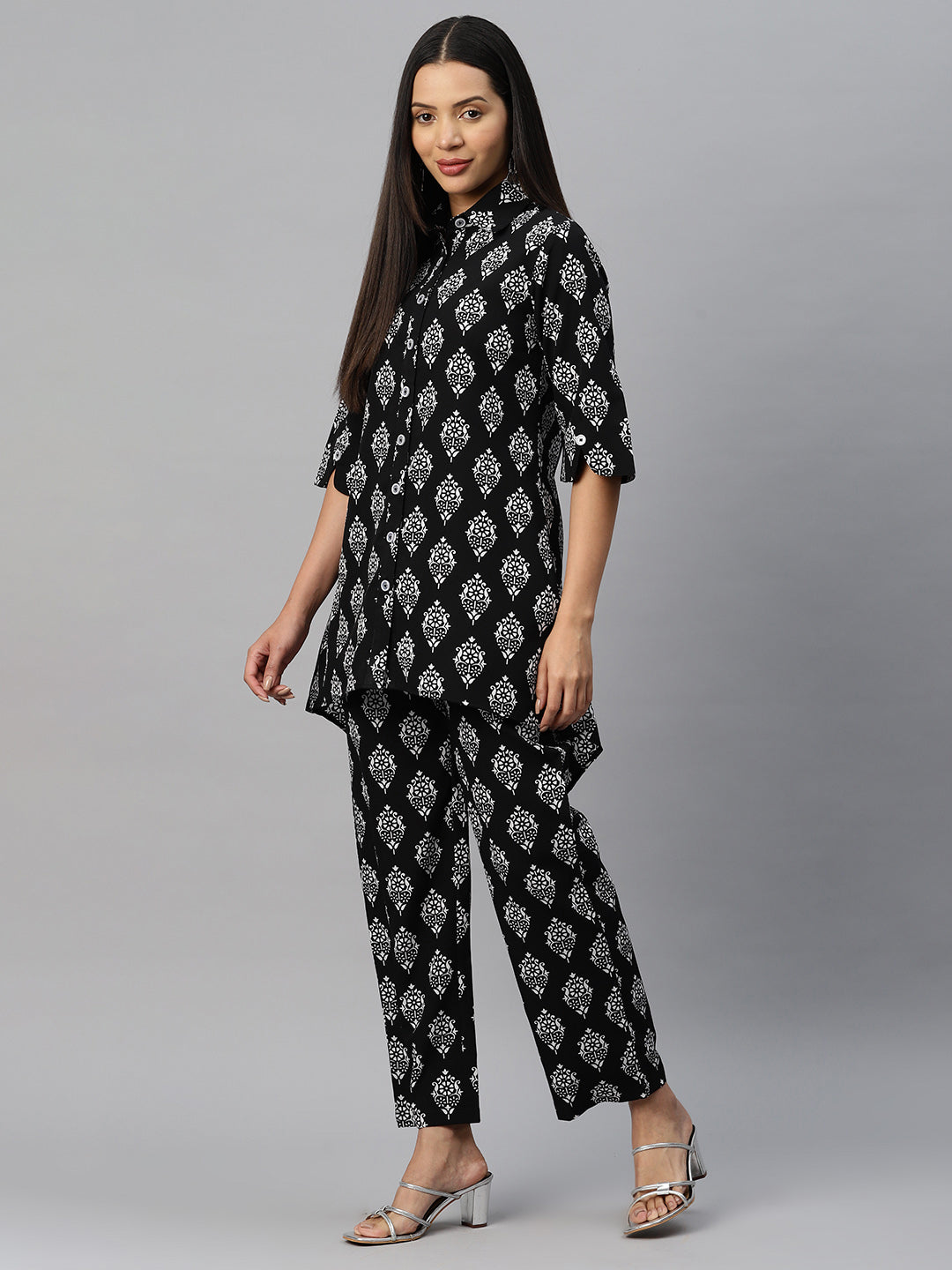 Cottinfab Women Printed High-Low Tunic with Trouser