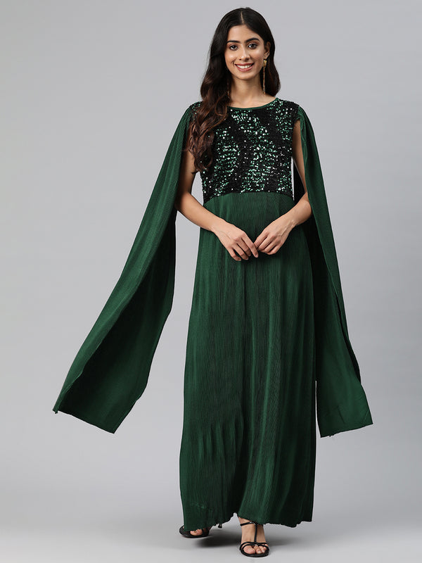 Cottinfab Women Embellished Split Sleeve Crepe Maxi Dress