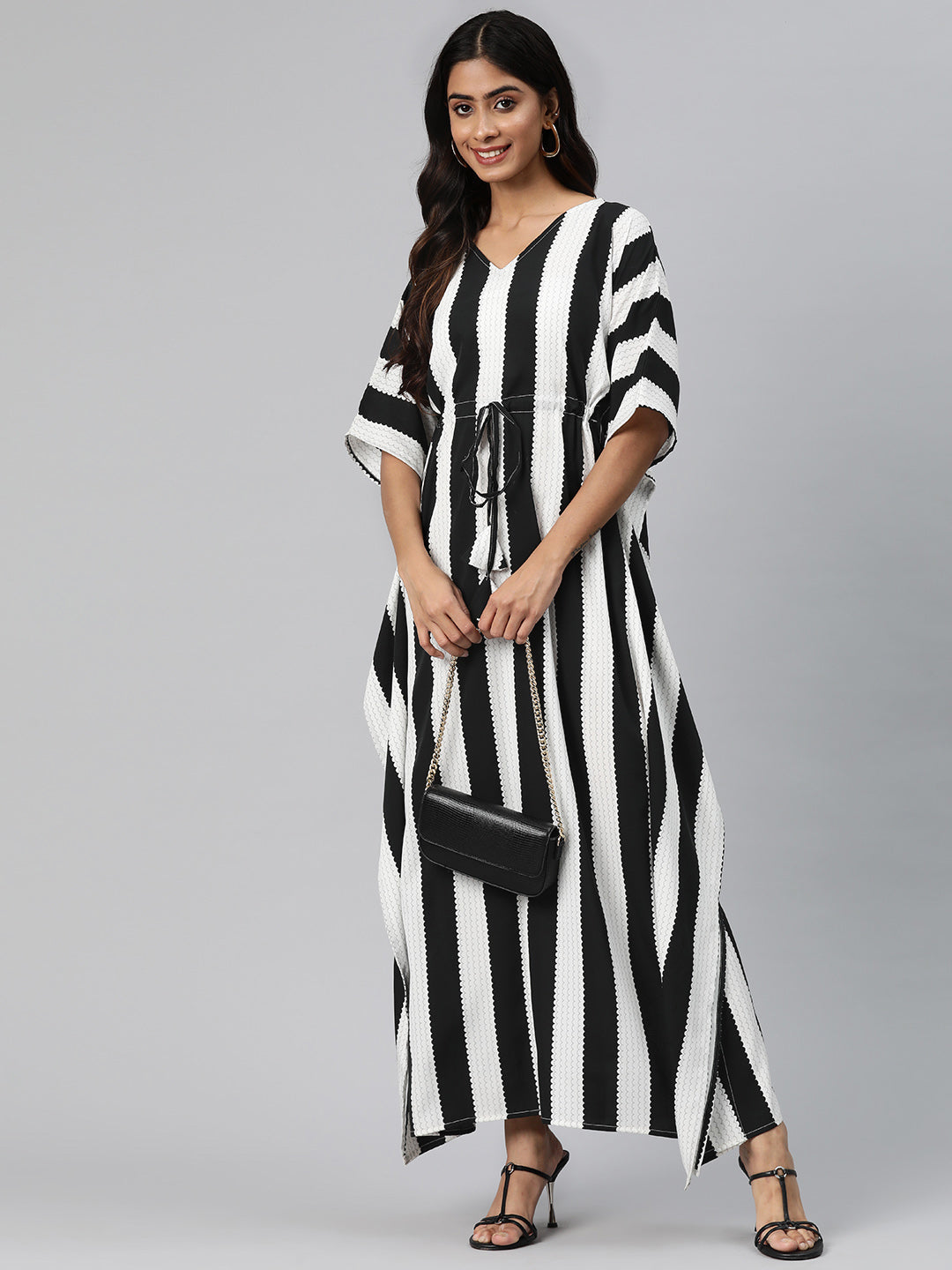 Cottinfab Women Kimono Sleeve Striped Maxi Dress