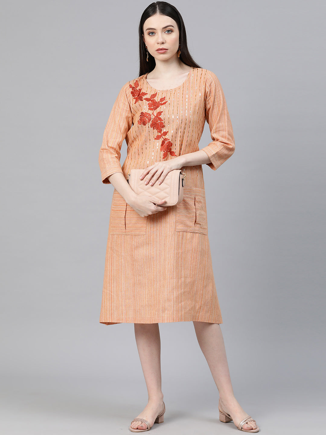 Cottinfab Women Embellished Floral A-Line Midi Dress