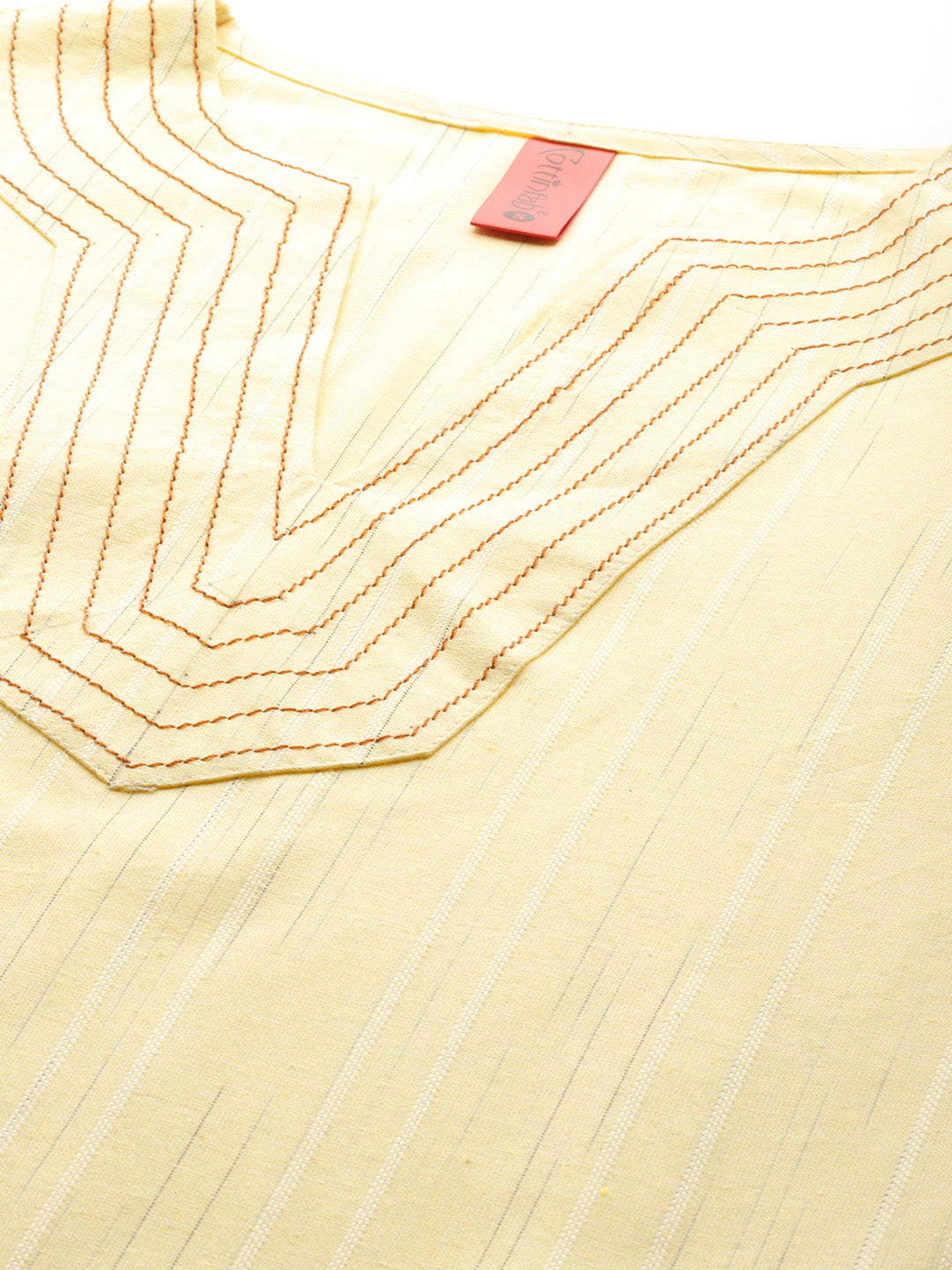Cottinfab Women Striped Thread Work Kurta with Trouser