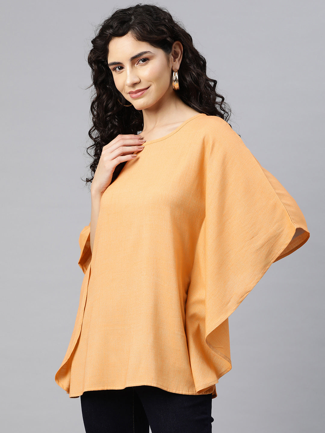 Cottinfab Women Solid Kimono Sleeve Kaftan Top