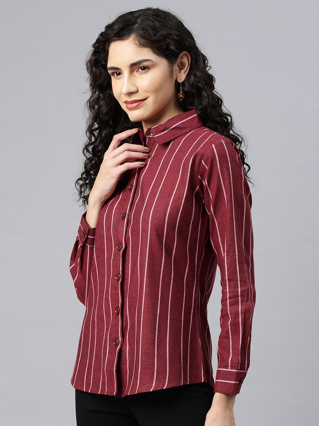 Cottinfab Women Striped Cotton Shirt Style Top