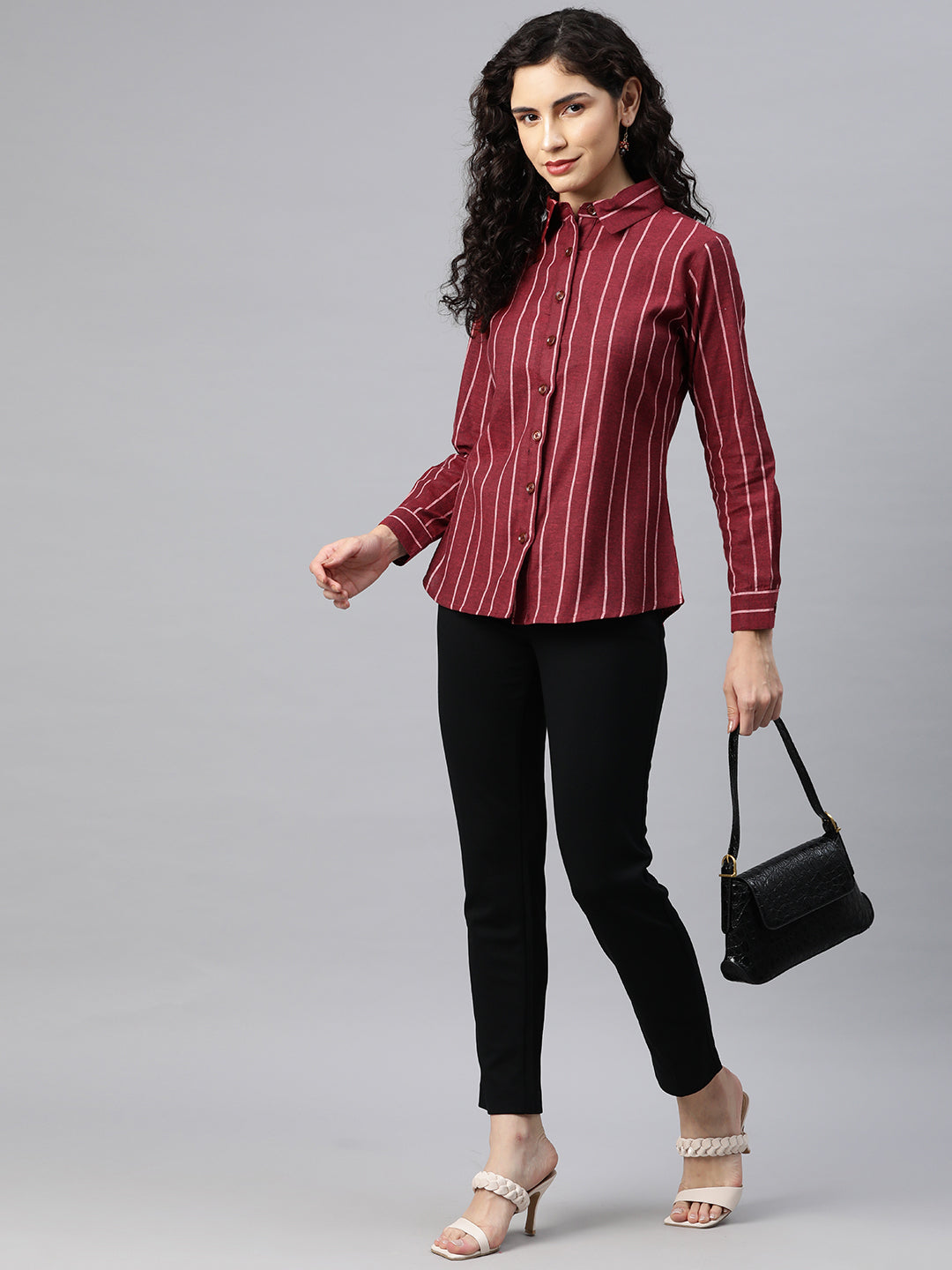 Cottinfab Women Striped Cotton Shirt Style Top