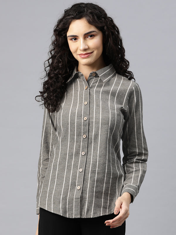 Cottinfab Women Striped Shirt Style Top