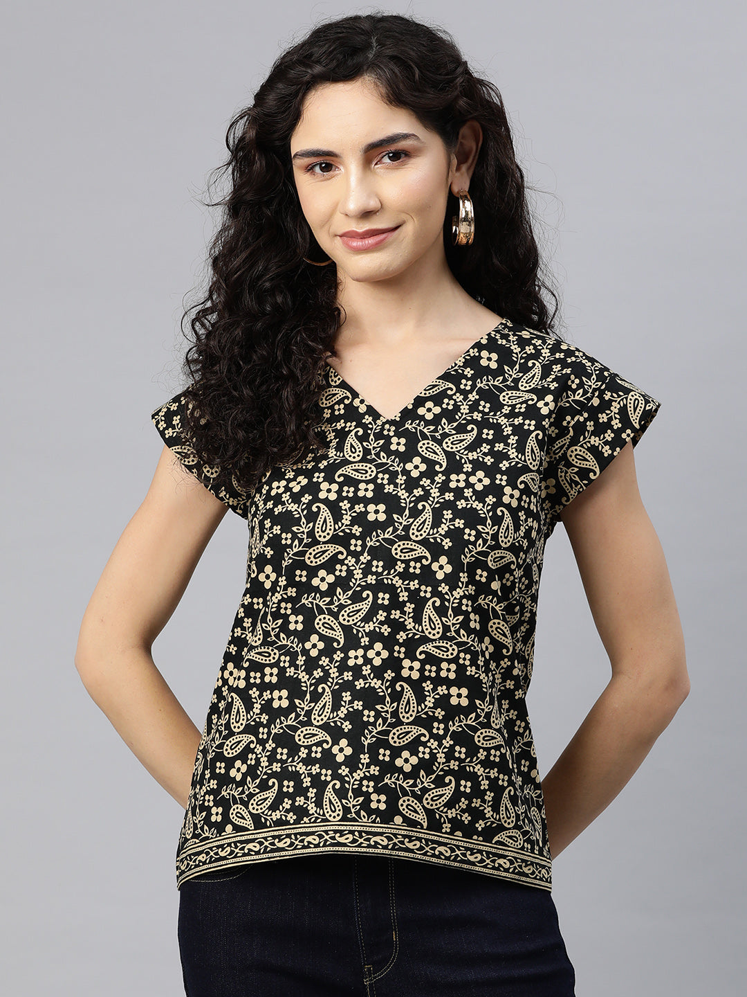 Cottinfab Women Paisley Printed Ethnic Top