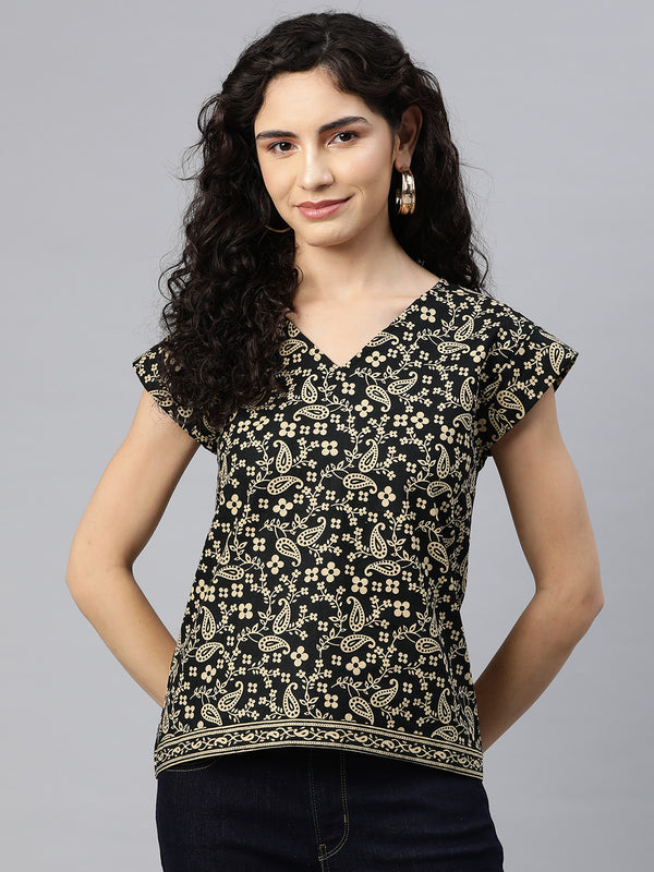 Cottinfab Women Paisley Printed Ethnic Cotton Top