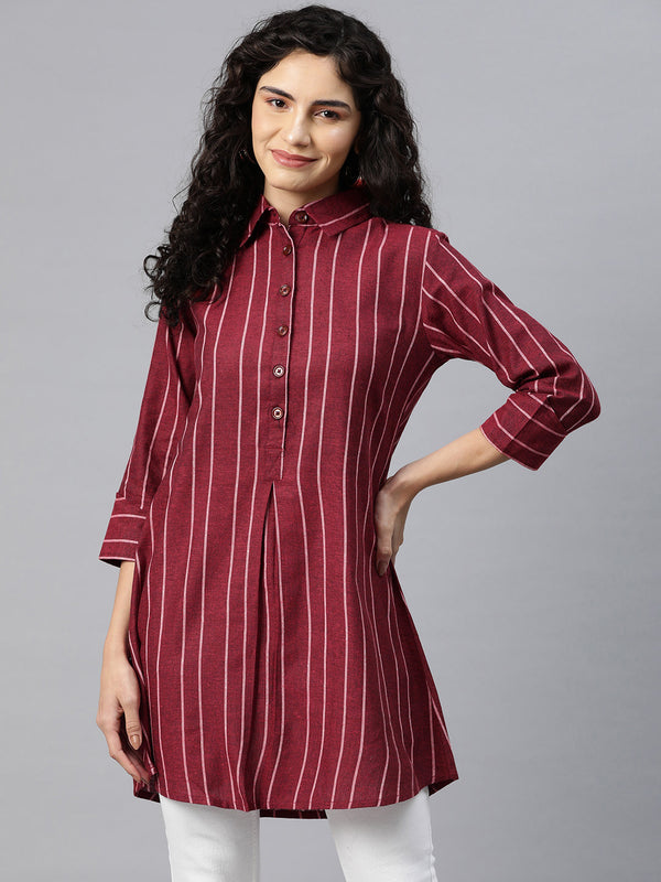 Cottinfab Women Striped Shirt Style Cotton Top