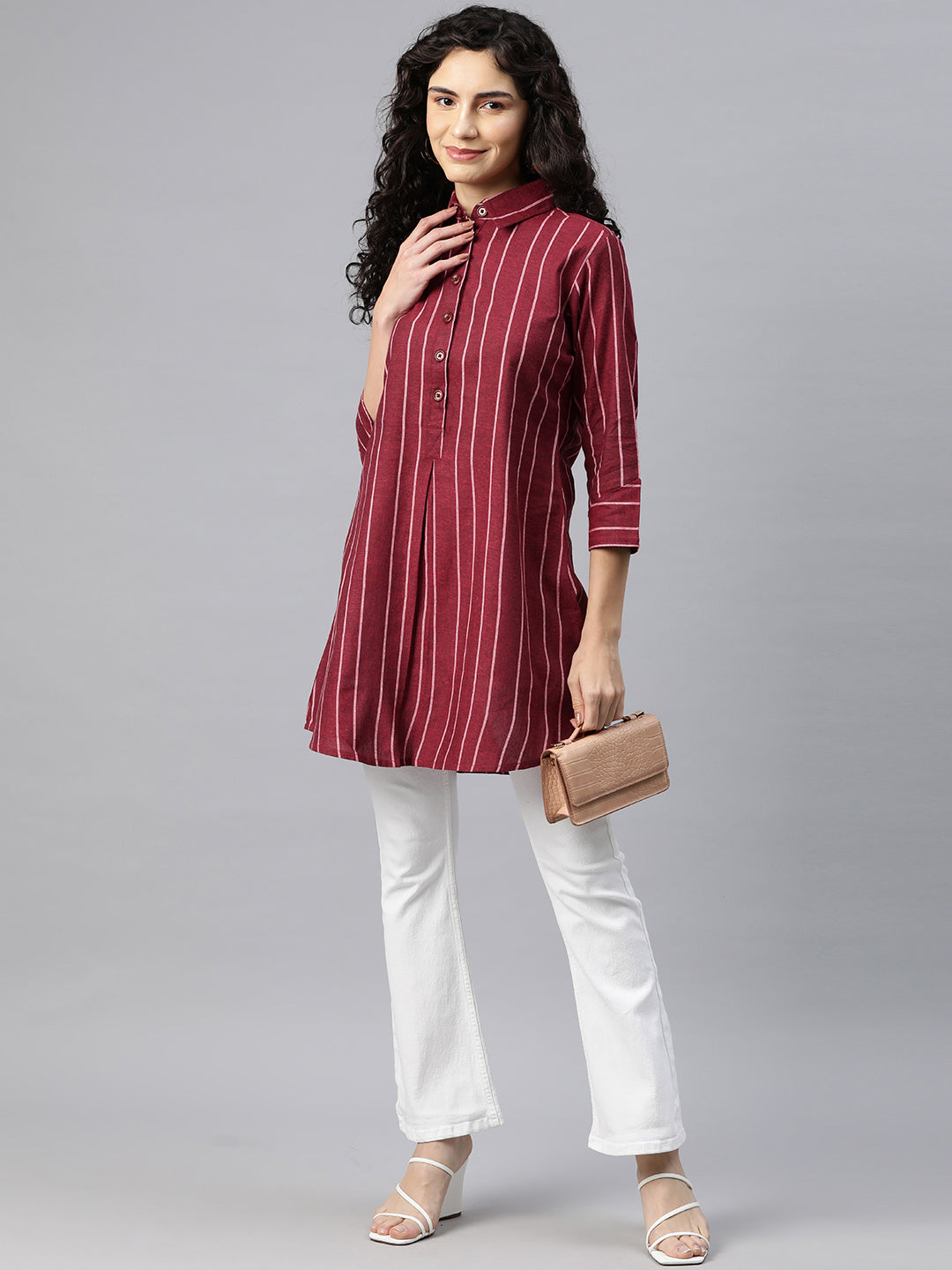 Cottinfab Women Striped Shirt Style Cotton Top