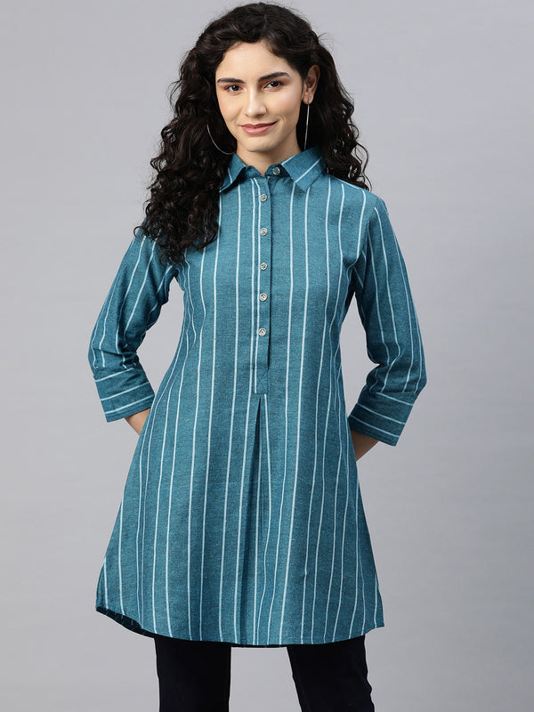 Cotinfab Women Striped Shirt Style Cotton Top