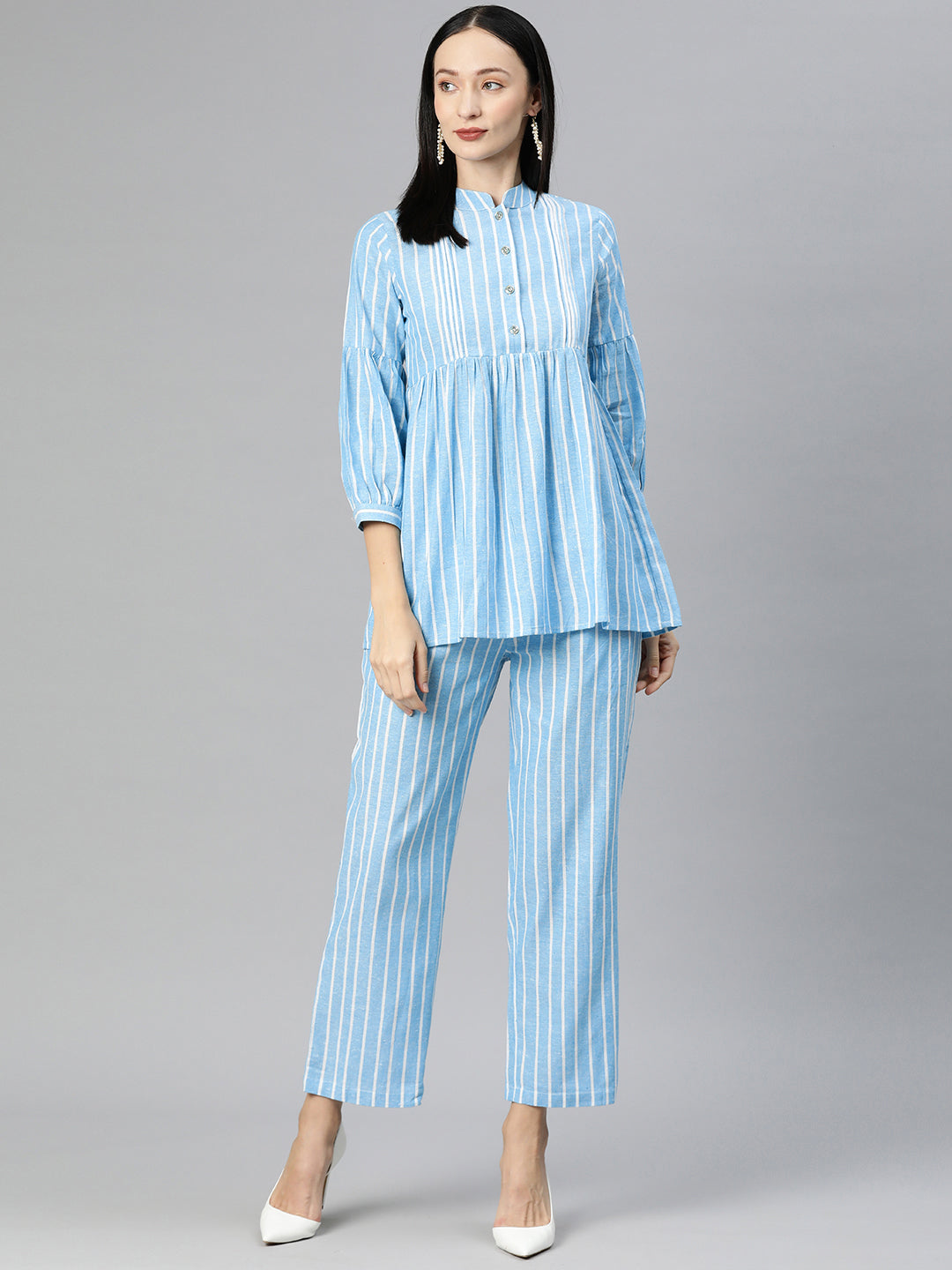 Cottinfab Women Striped Cotton Top with Trousers