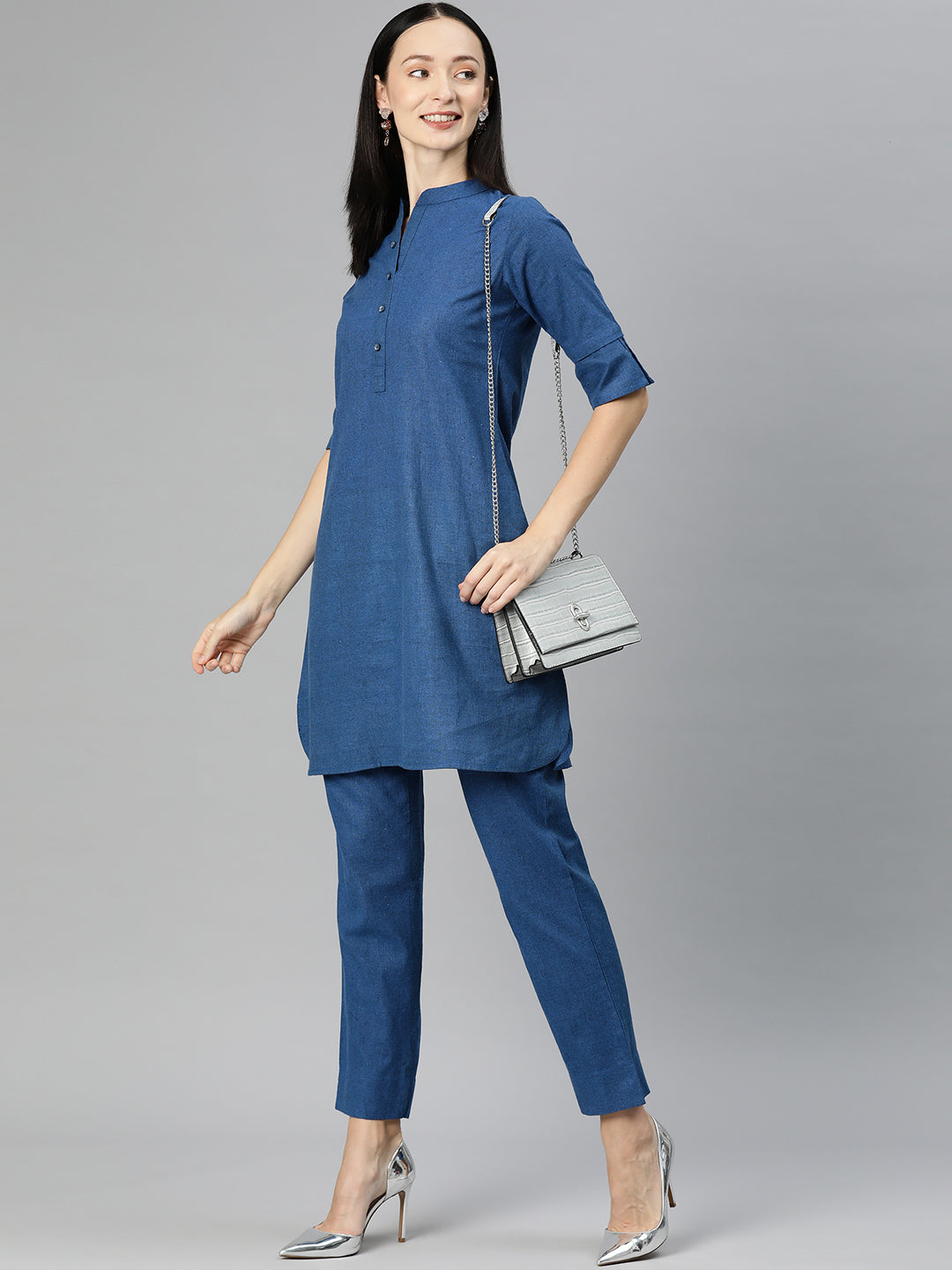 Cottinfab Women Solid Cotton Tunic with Trousers