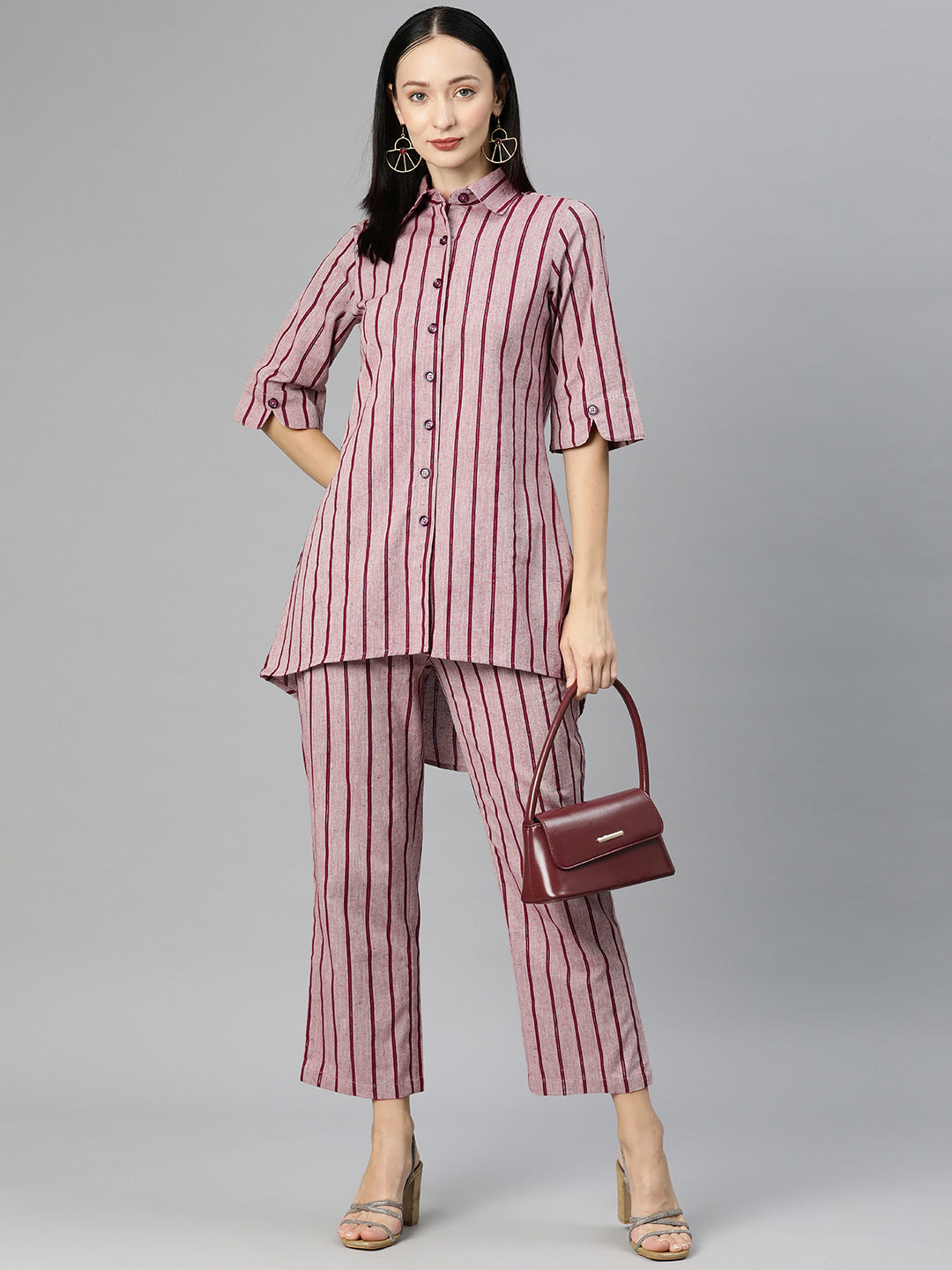 Cottinfab Women Striped Cotton Shirt with Trousers