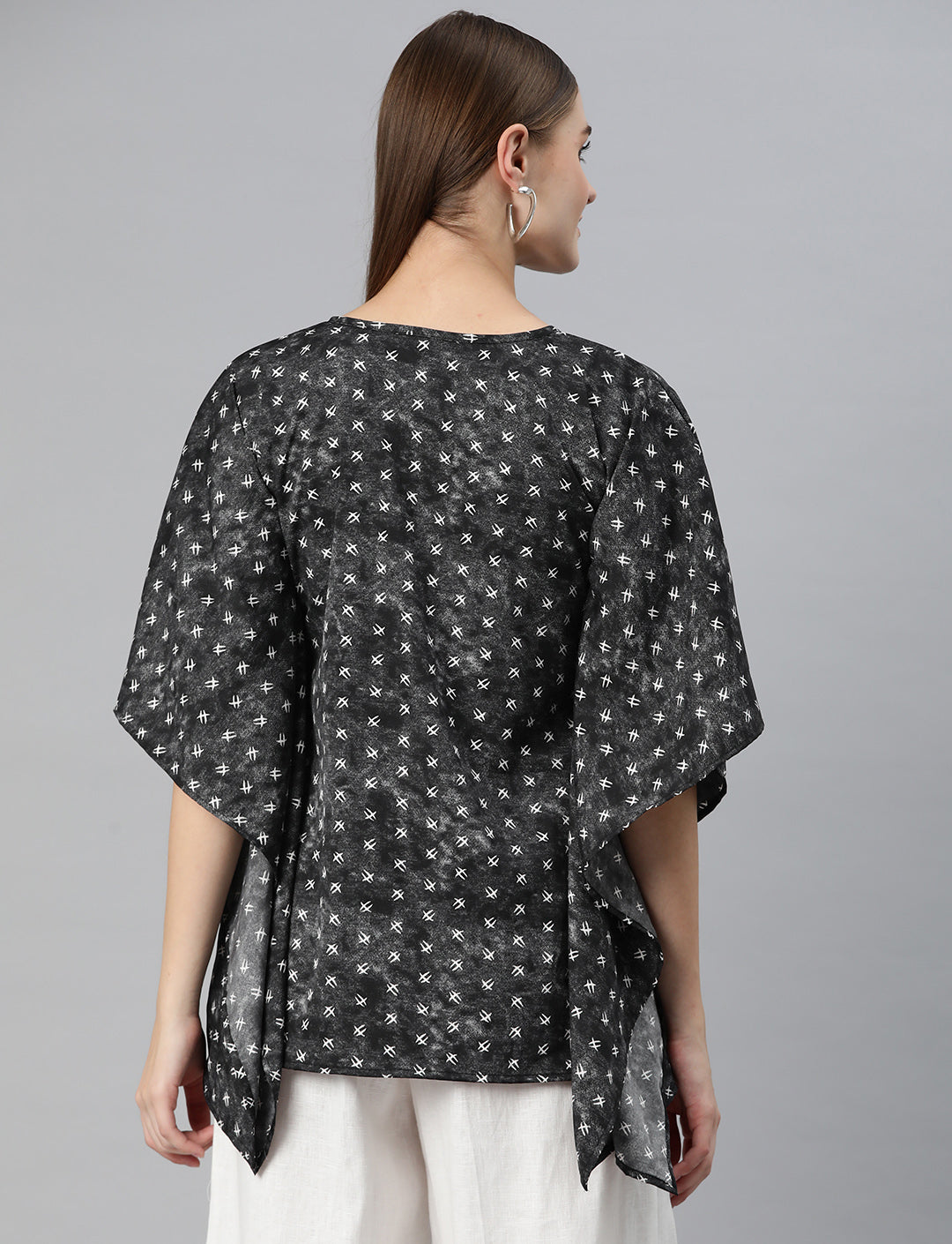 Cottinfab Women Printed Kimono Sleeves Crepe Kaftan Longline Top