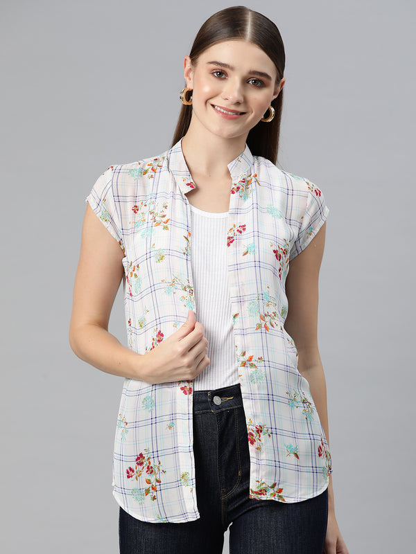 Cottinfab Women Checked Floral Open Front Shrug