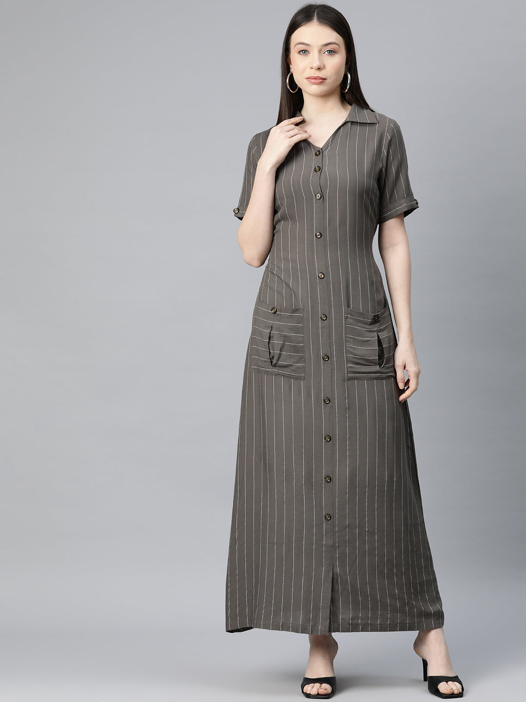 Cottinfab Women Striped Shirt Maxi Dress