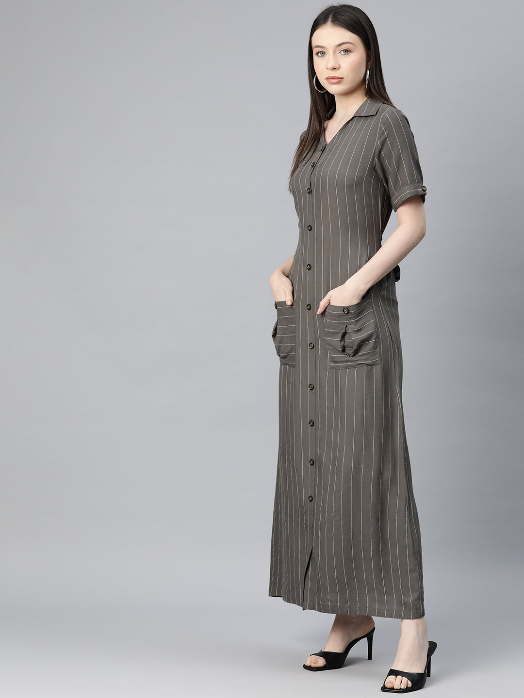 Cottinfab Women Striped Shirt Maxi Dress