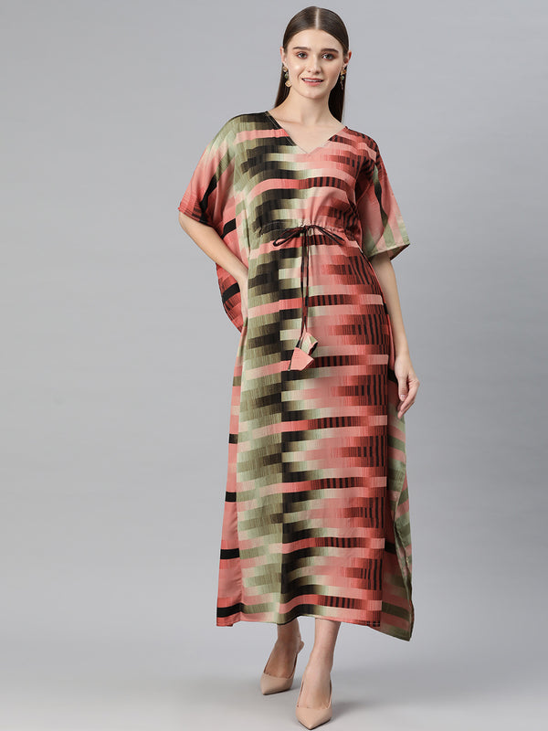 Cottinfab Women Printed Kimono Sleeve Crepe Kaftan Maxi Dress
