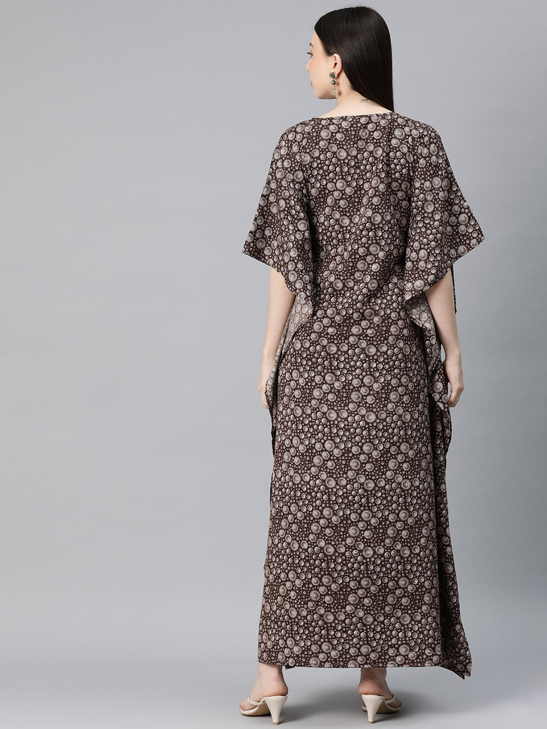 Cottinfab Women Printed Kimono Sleeve Crepe Kaftan Maxi Dress