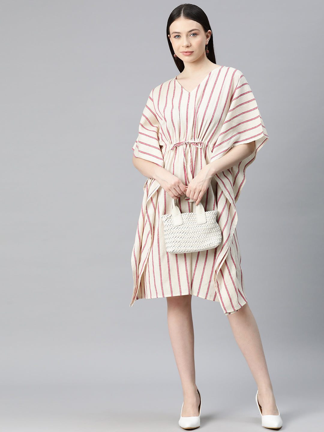 Cottinfab Women Striped Kimono Sleeve Kaftan Dress