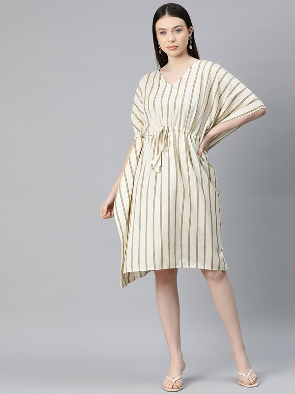 Cottinfab Women Striped Kimono Sleeve Cotton Kaftan Dress