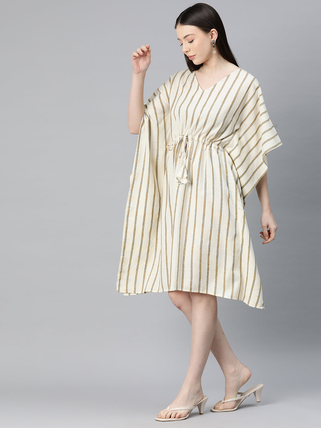 Cottinfab Women Striped Kimono Sleeve Cotton Kaftan Dress