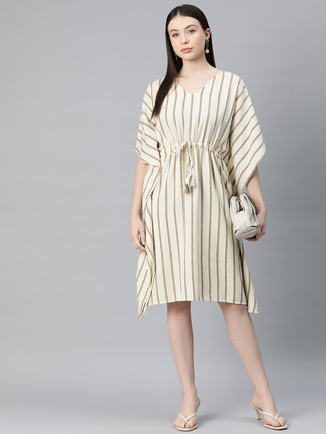 Cottinfab Women Striped Kimono Sleeve Cotton Kaftan Dress