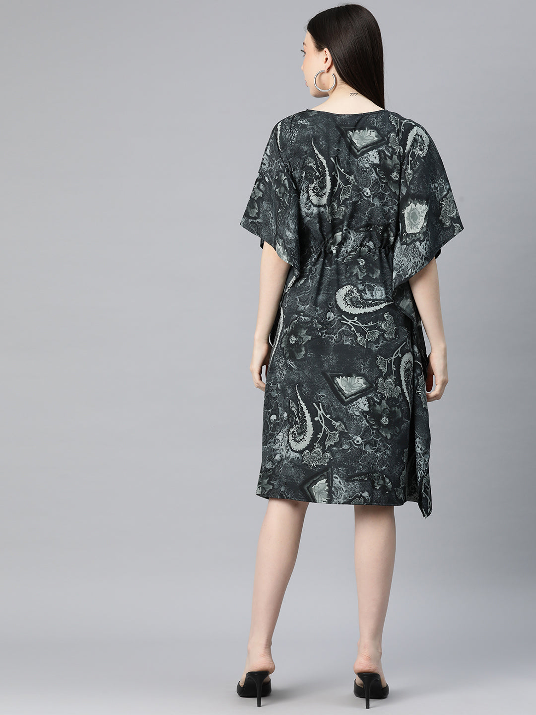 Cottinfab Women Floral Print Kimono Sleeve Crepe Kaftan Dress