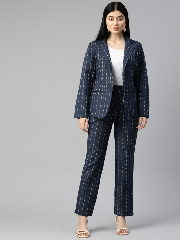 Cottinfab Women Striped Cotton Blazers and Trousers Co-ords