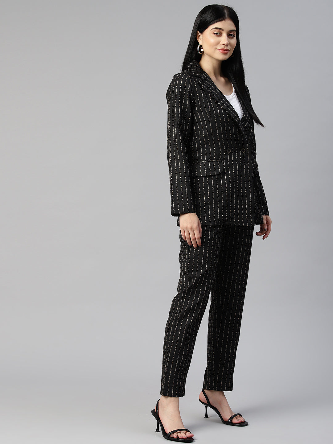 Blue Striped Office Suit Women Blazer With Trouser Business elegant 2 Piece  Set | eBay
