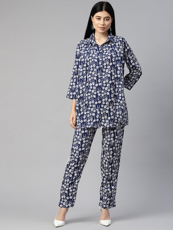Cottinfab Women Printed Shirt with Trousers Co-ords