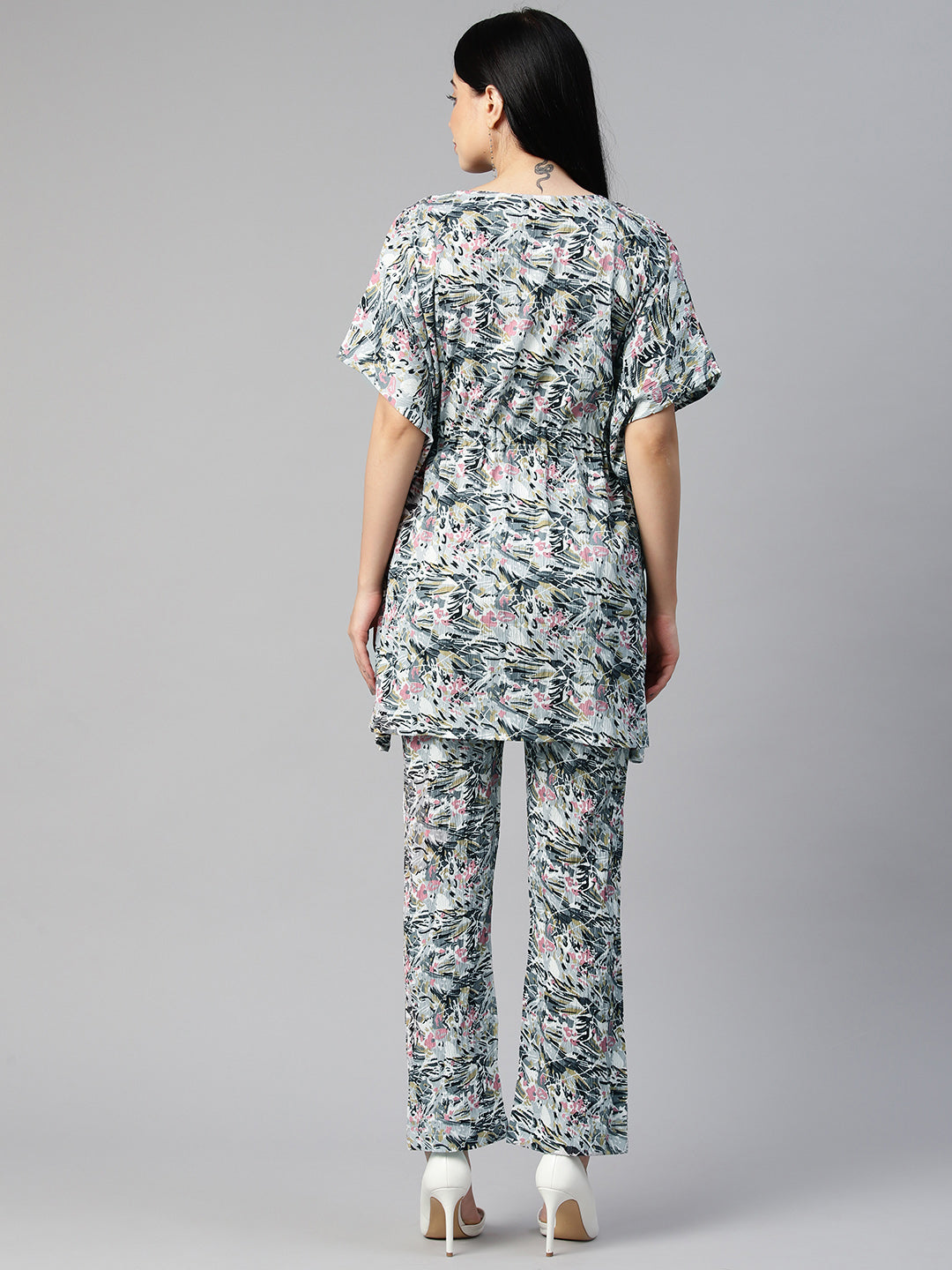 Cottinfab Women Abstract Printed Kaftan with Trousers