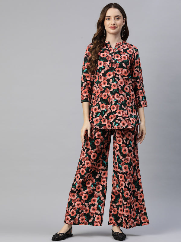 Cottinfab Women Floral Printed Top and Trouser Co-Ords