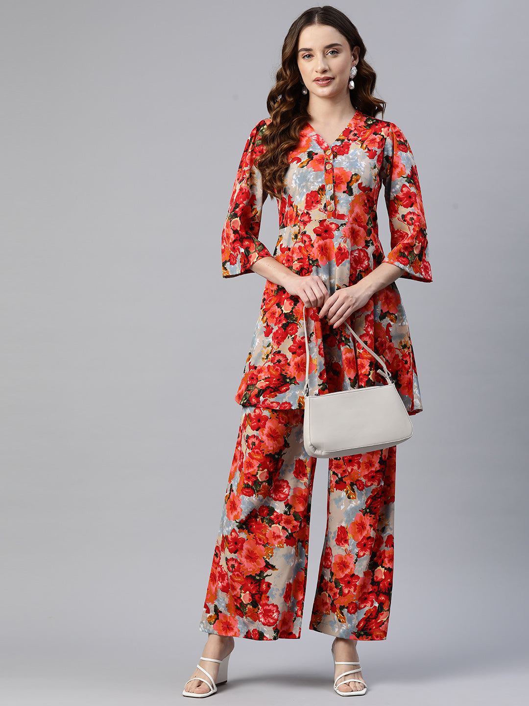 Cottinfab Women Floral Printed Top and Trousers Co-Ord