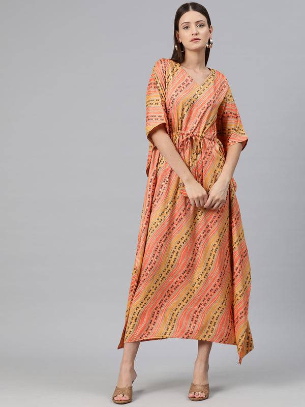 Cottinfab Women Printed Kimono Sleeve Kaftan Midi Dress
