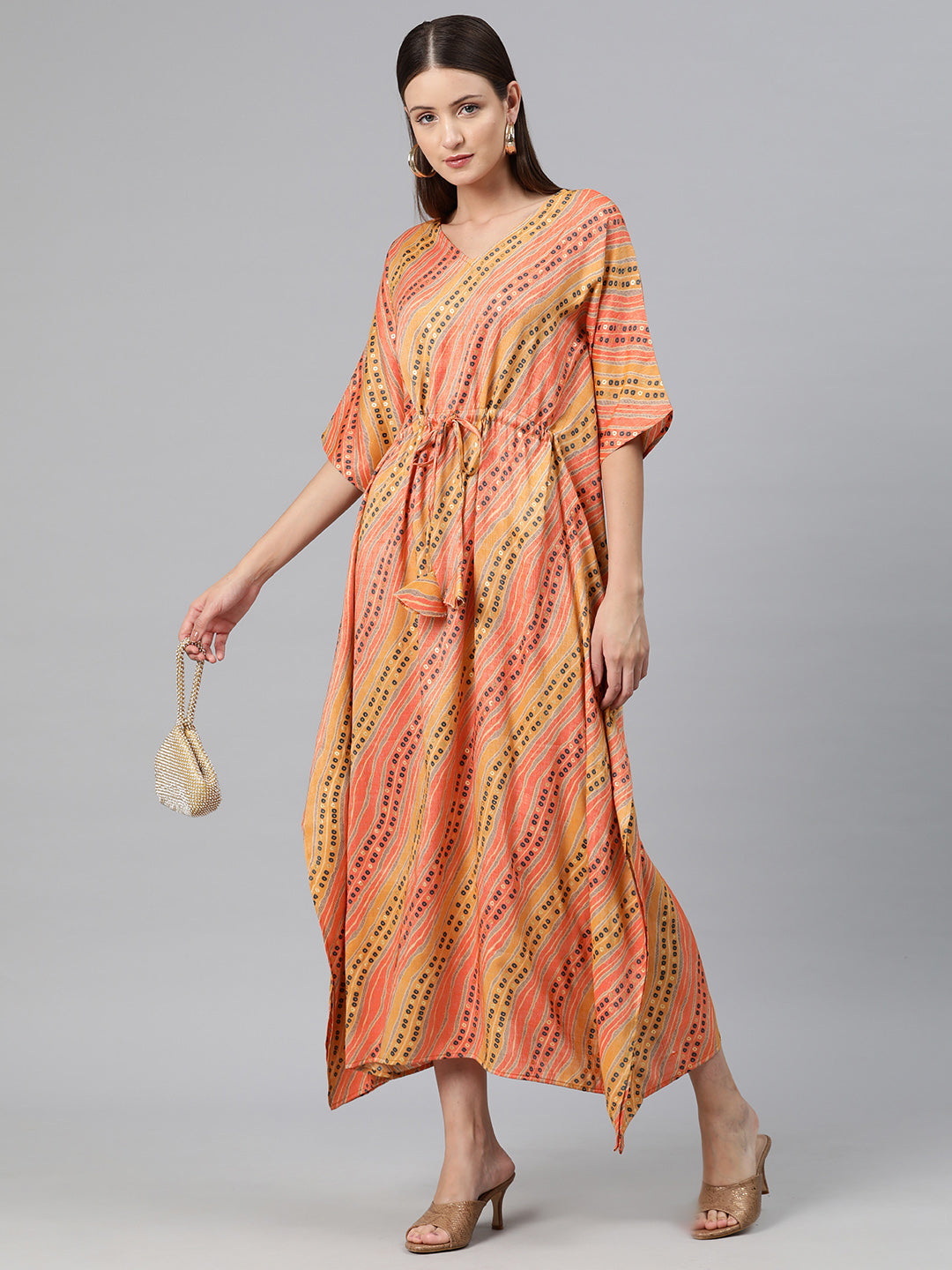 Cottinfab Women Printed Kimono Sleeve Kaftan Midi Dress