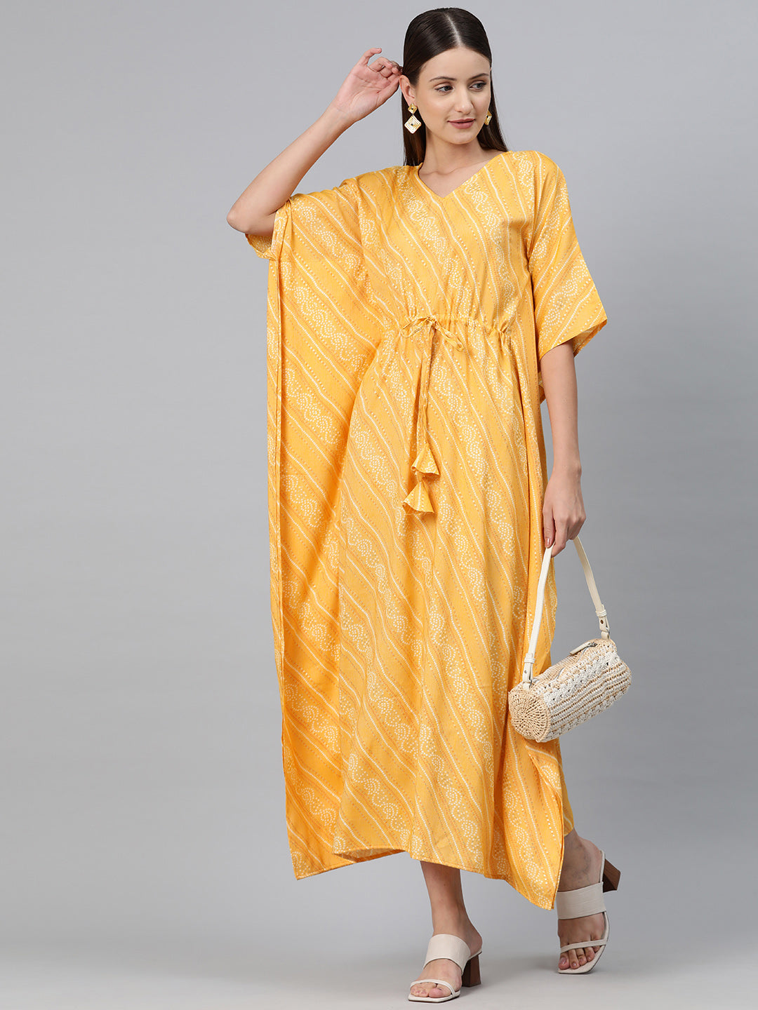 Cottinfab Women Ethnic Motifs Print Kimono Sleeve Kaftan Maxi Dress