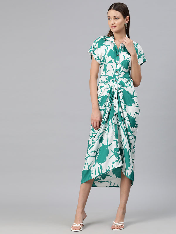 Cottinfab Women Floral Print Crepe Shirt Midi Dress