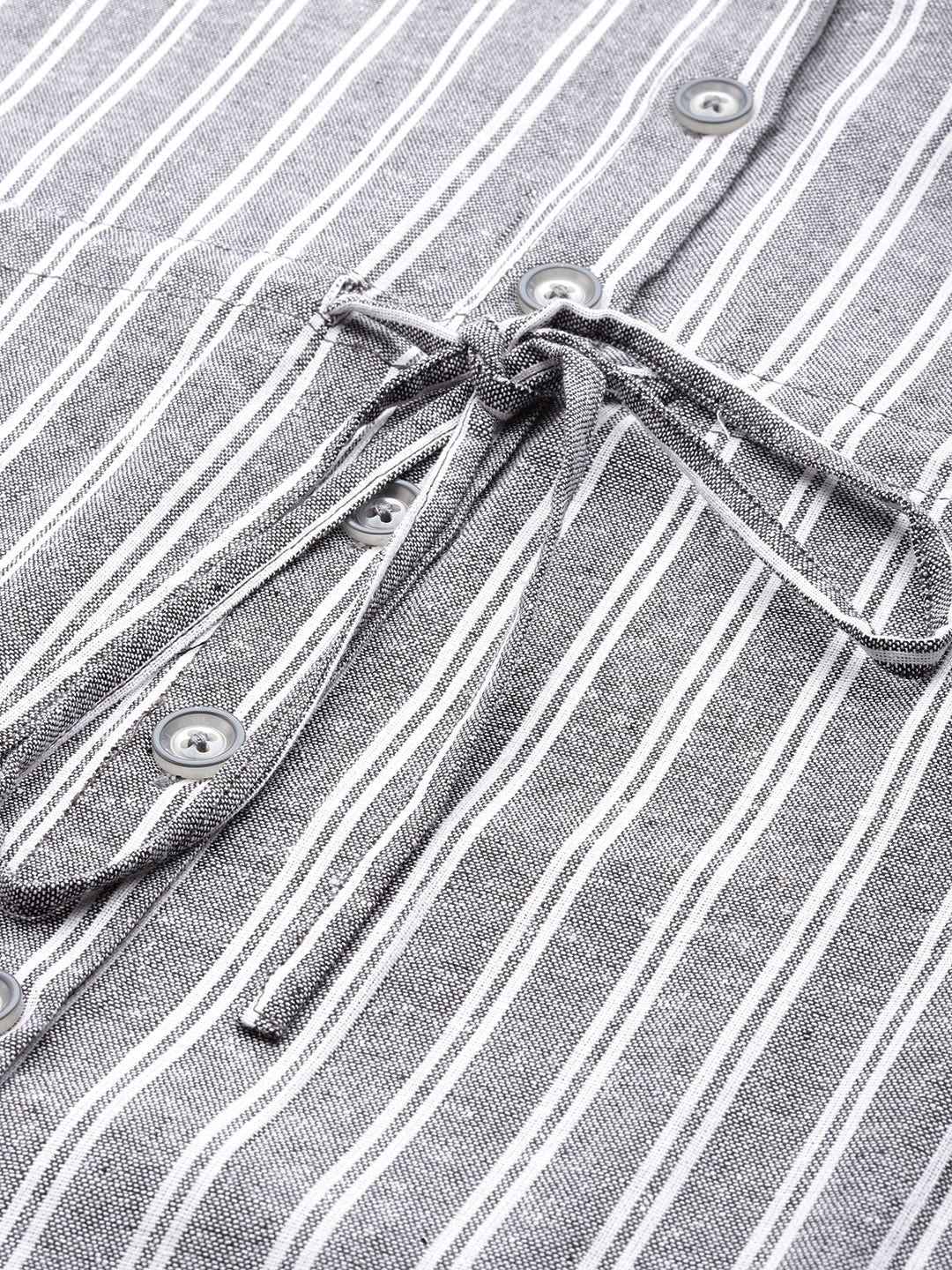 Cottinfab Women Striped Shirt Midi Dress with Tie-Up Detail