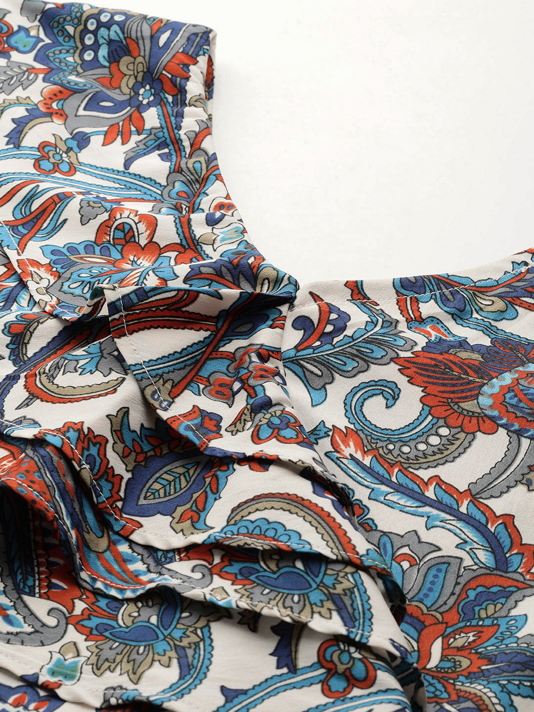 Cottinfab Women Floral Print Flared Sleeve Layered Crepe A-Line Midi Dress
